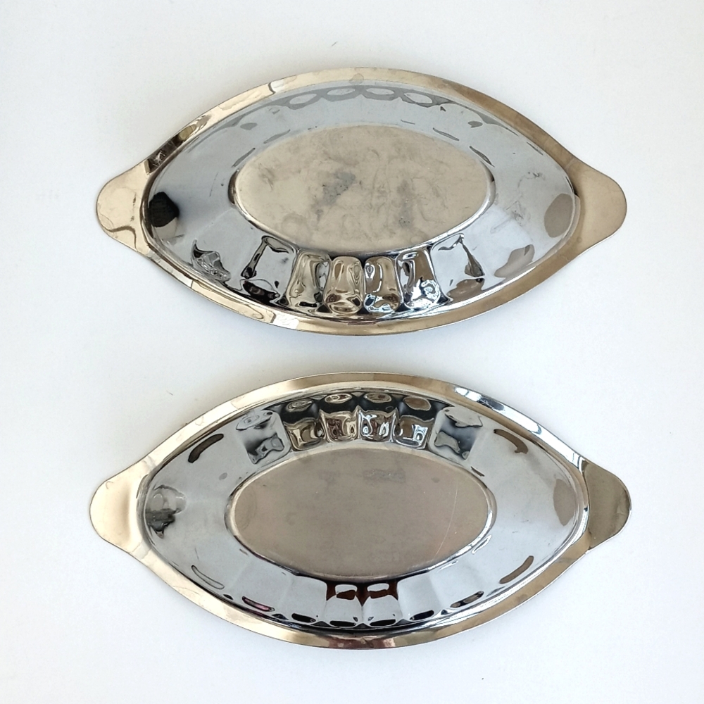 Oval Art Nouveau Metal Stainless Steel Blossom Relish Serving Bowls Set of 2 - Picture 7 of 10